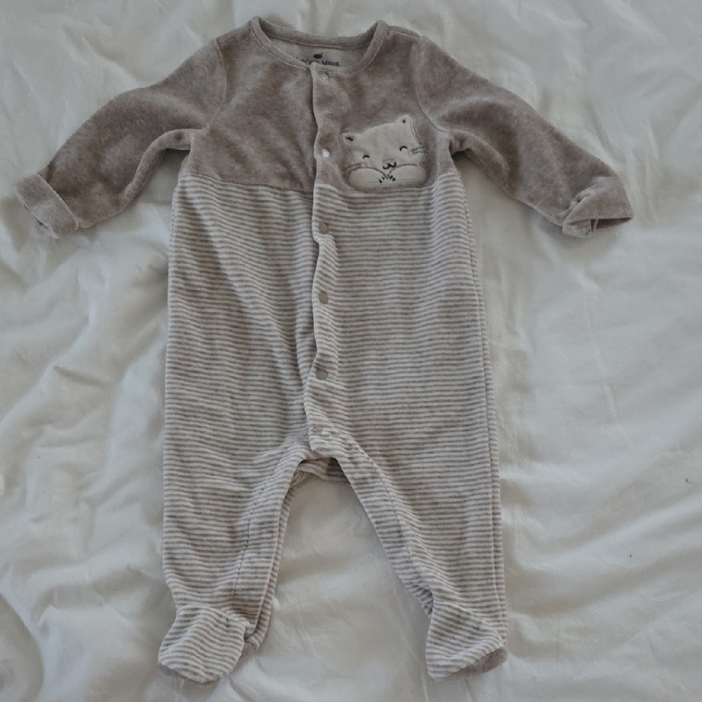 French Pijama Onesie - Cozy Beige Striped Kids One Piece